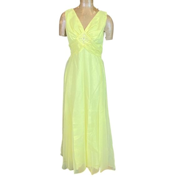 Vintage 60s Long Gown/Dress Prom Formal Wedding Sz 14 Yellow #213N - Picture 1 of 7